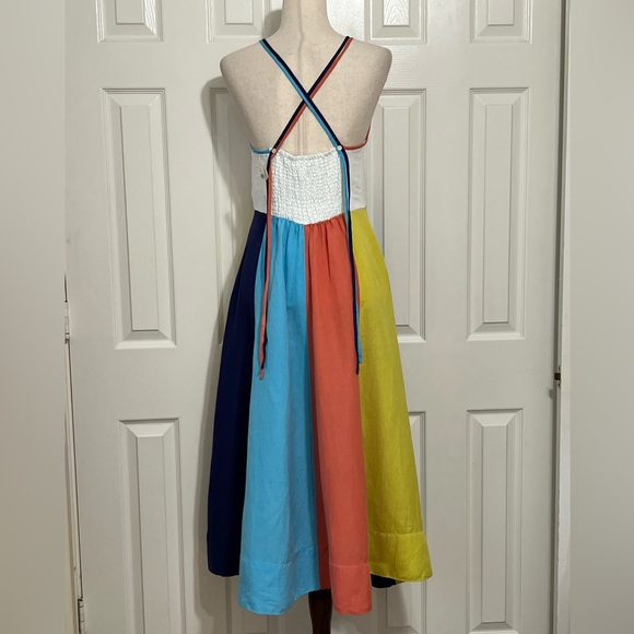 Anthropologie Color block wide stripes linen viscose midi dress. Size S beach - Picture 3 of 8
